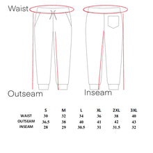 Load image into Gallery viewer, a drawing of a pair of pants with measurements